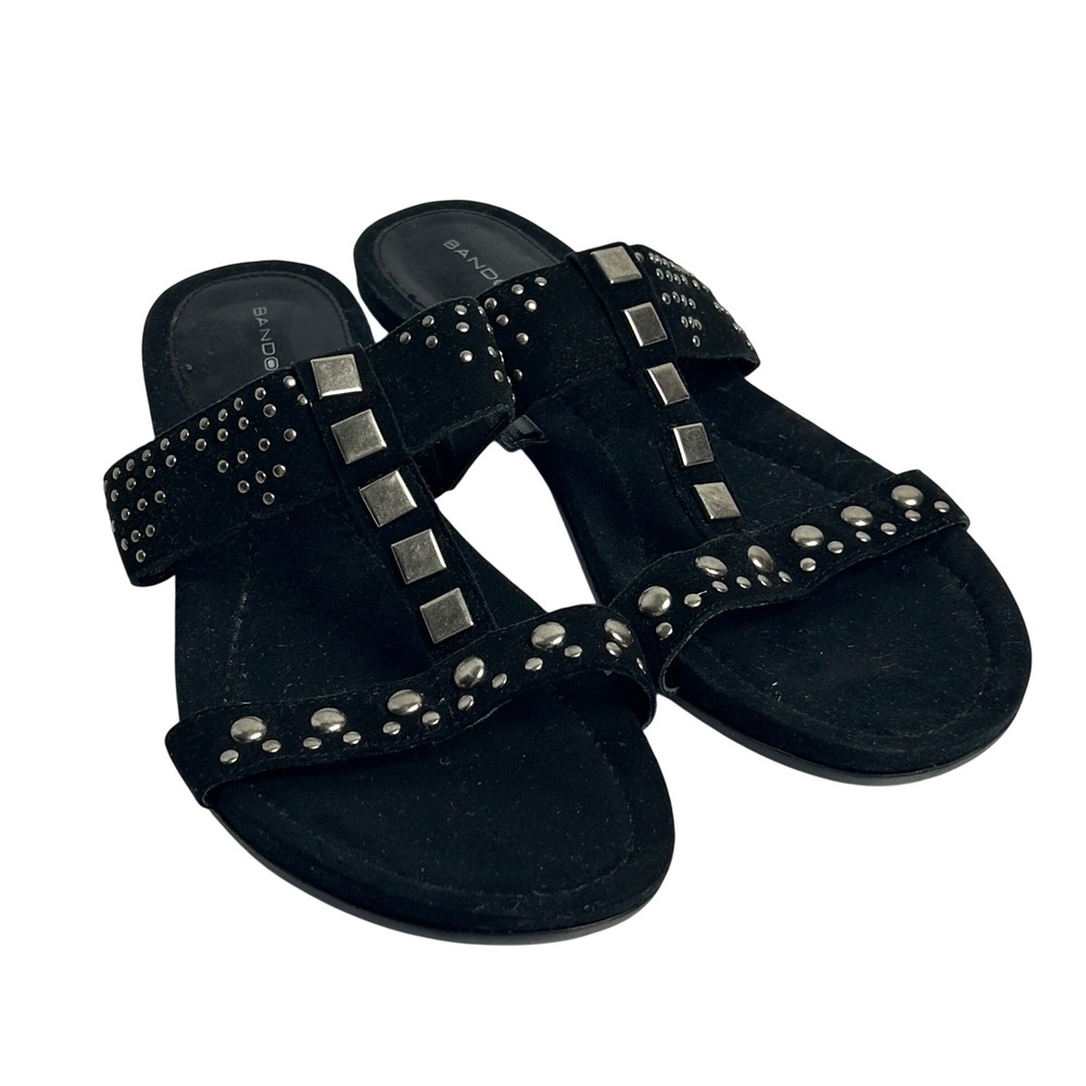 Bandolino Boyuriko Size 9 Black Leather Studded Flat Sandals Y2K